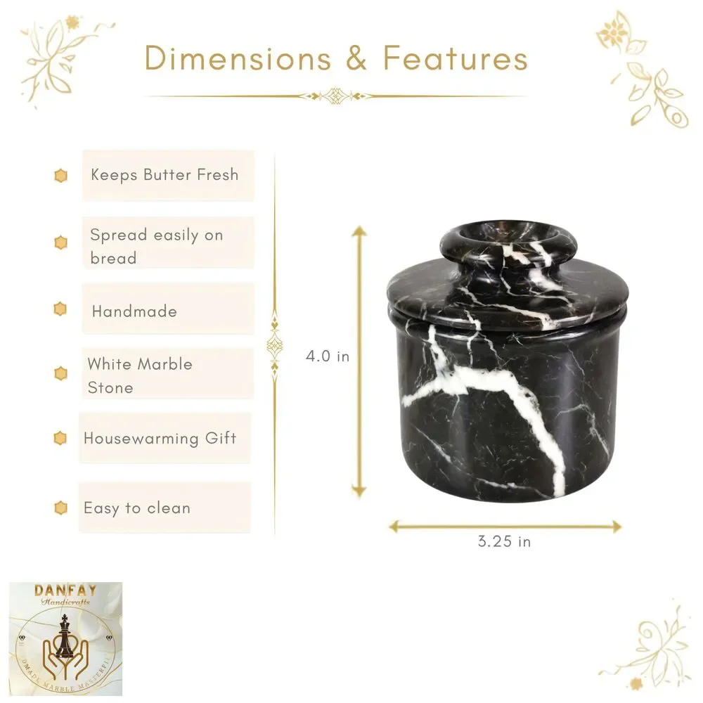 Marble Butter Dish with Lid Handmade Black French Kitchen Butter Crock Keeper